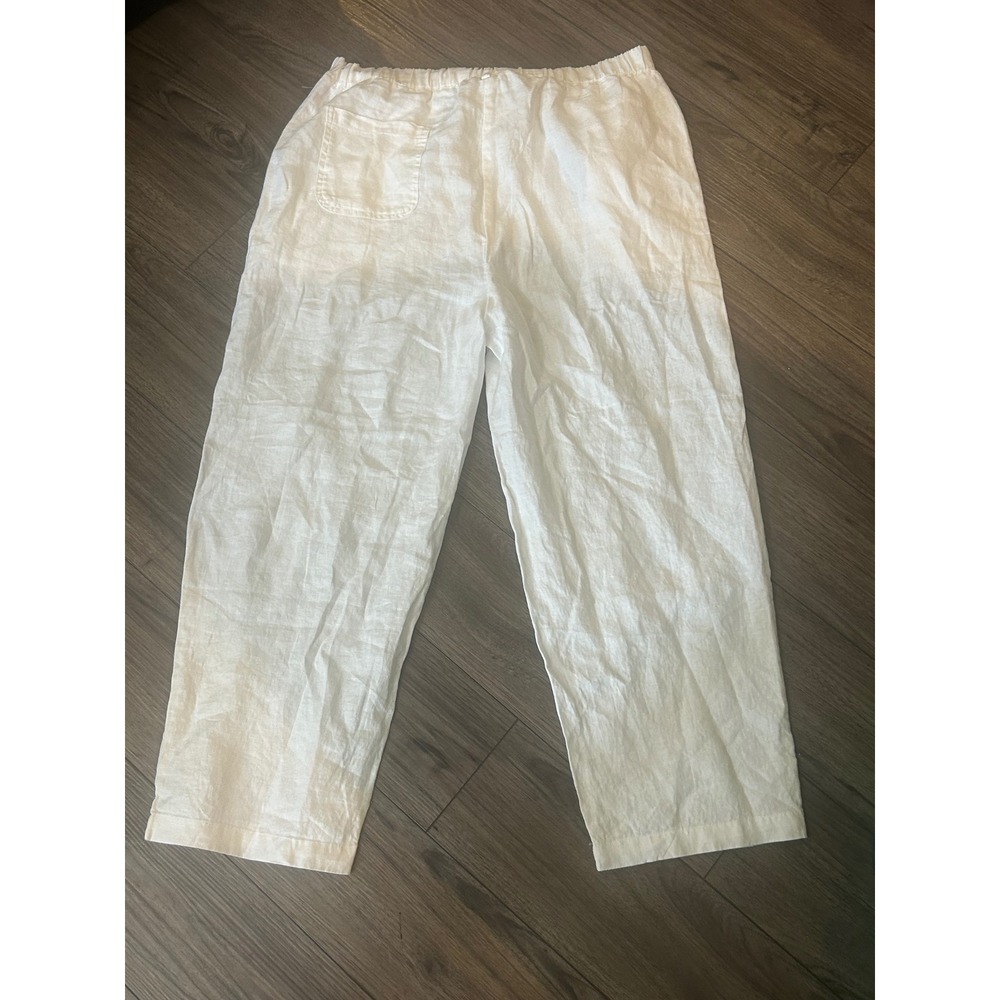Quince 100% Linen Pull-On Cropped Pants White Elastic Waist Size Large - Picture 4 of 4